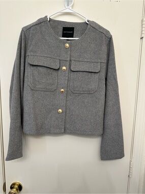 Dictionary Gray Button-Front Cropped Wool Jacket NWT